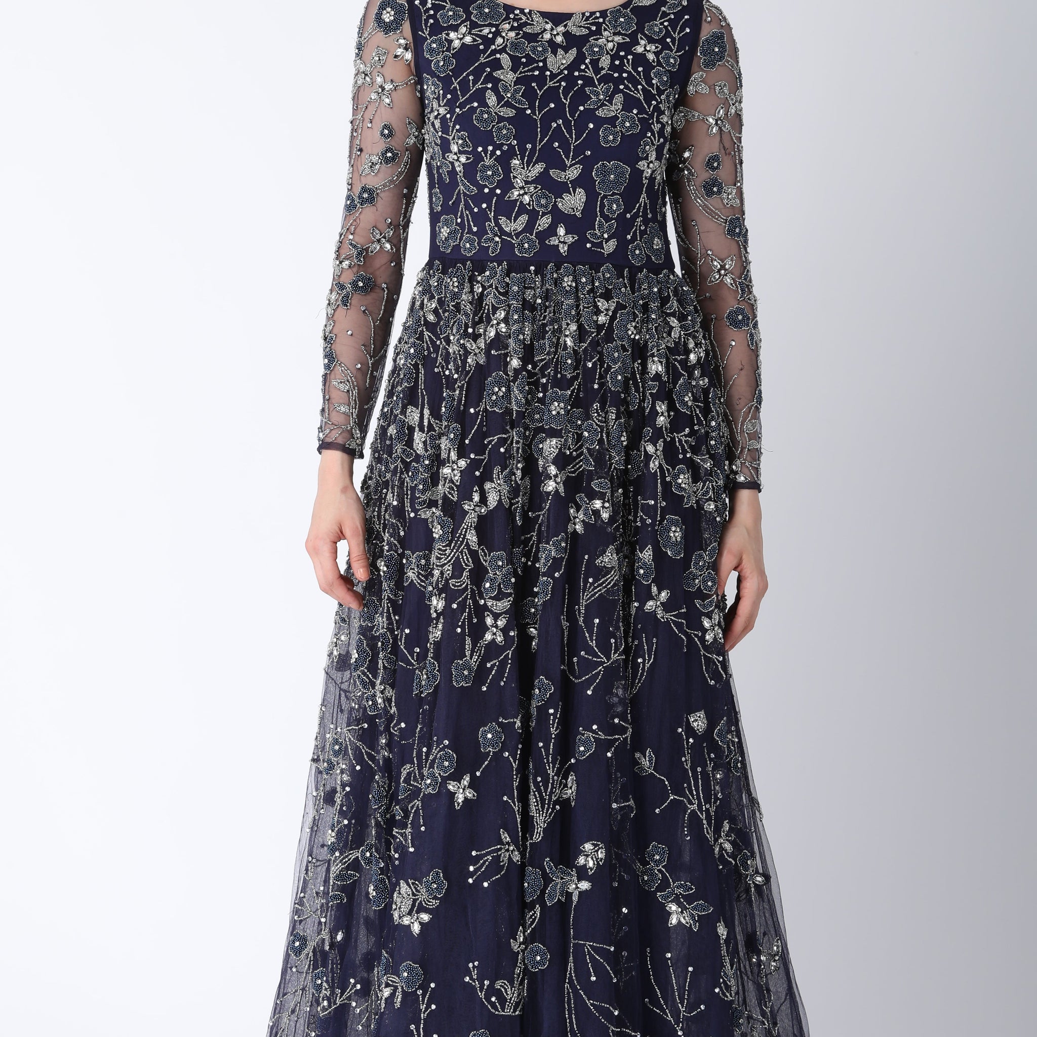 Beaded Aline Dress Navy