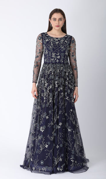 Beaded Aline Dress Navy