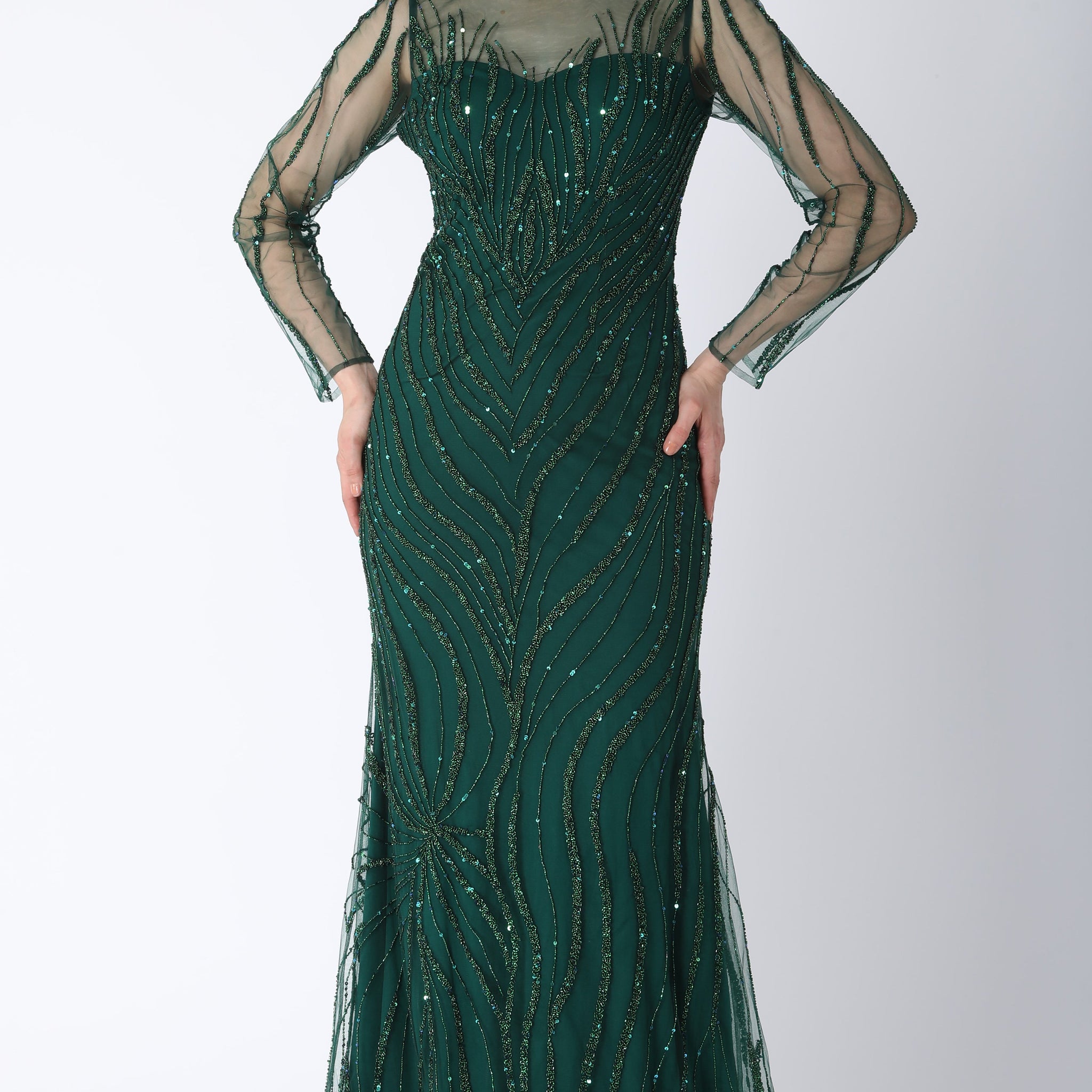 Beaded dress in dark green