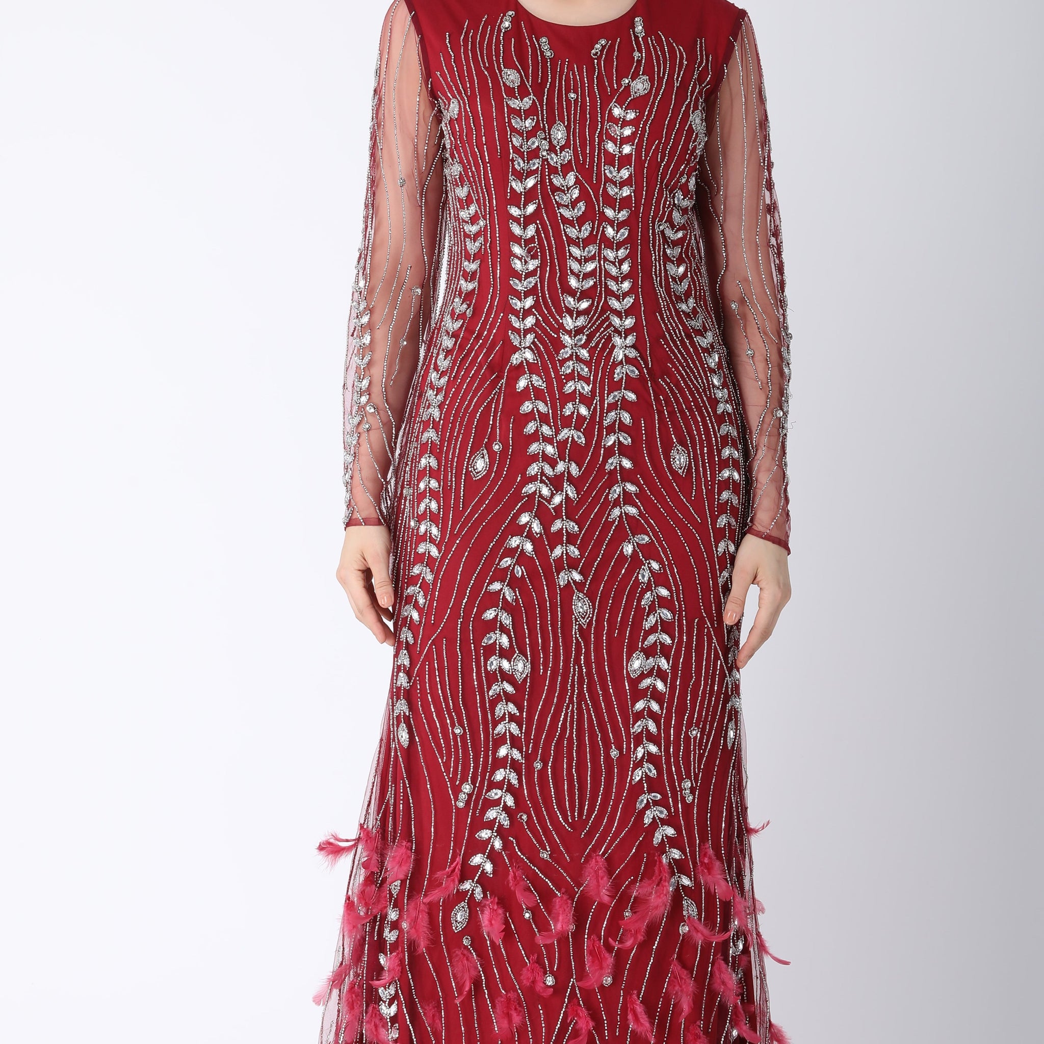 Beaded Dress Dark Red