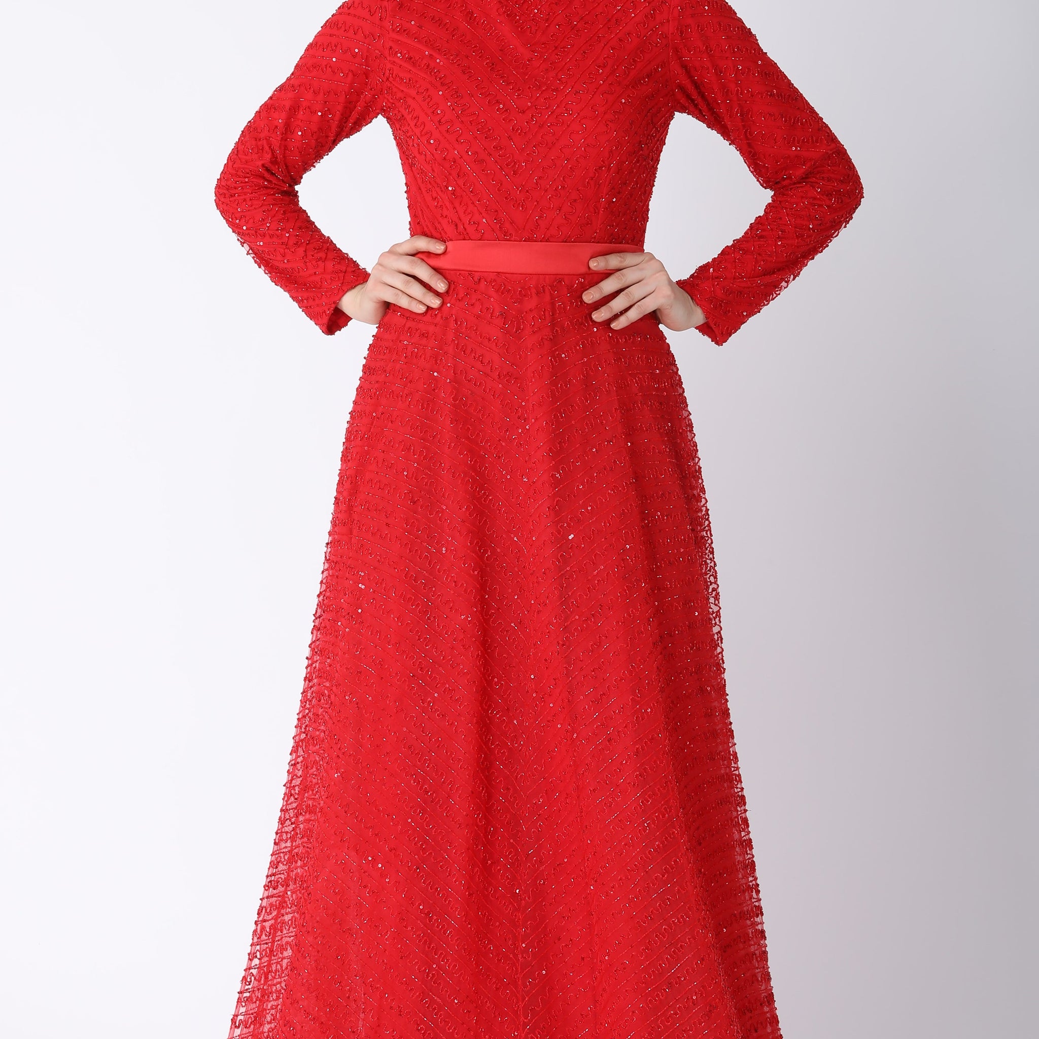 Beaded ALine Dress Red