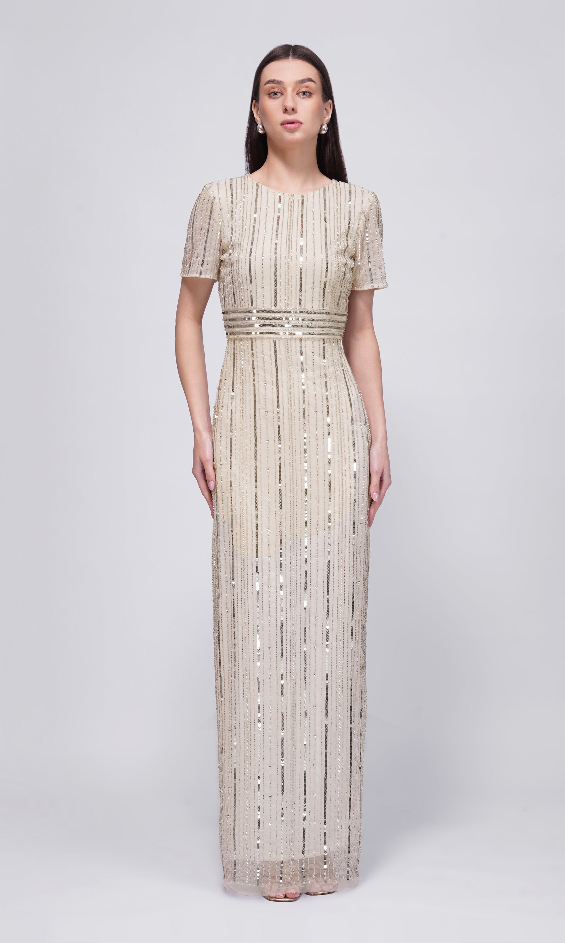 Liyana Cream Sequin Dress with Short Sleeves