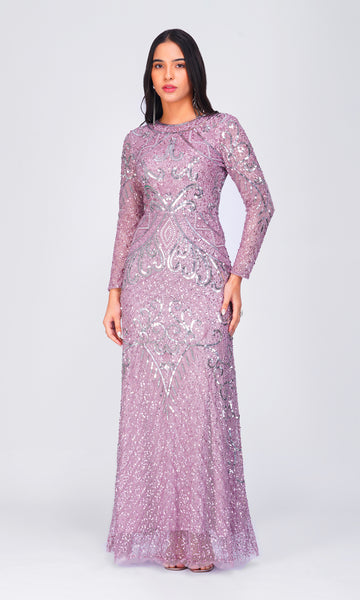 Selma Dress – lyslilla lang kjole med lange ærmer