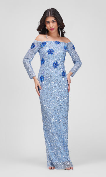 Livia Isblå Off-Shoulder Gallakjole