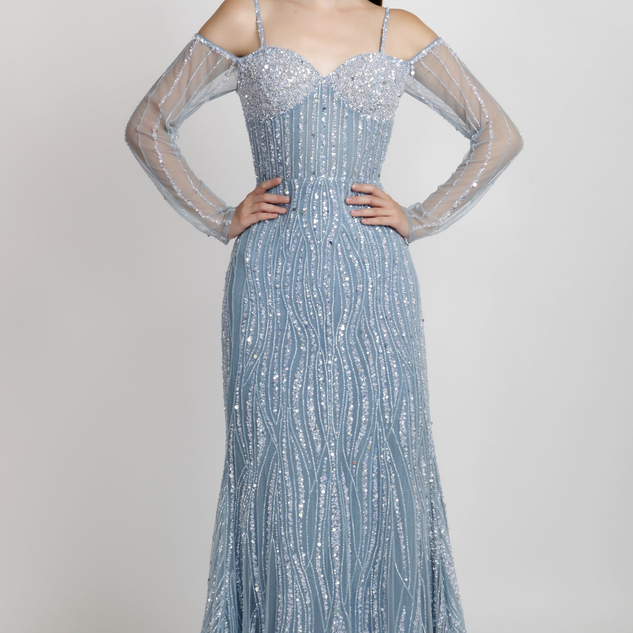 Off-Shoulder Kjole Lyseblå