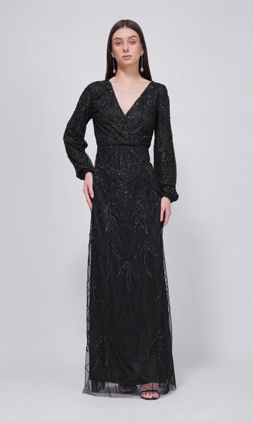 Layla Black Maxi Dress with Glass Beads and Sequins