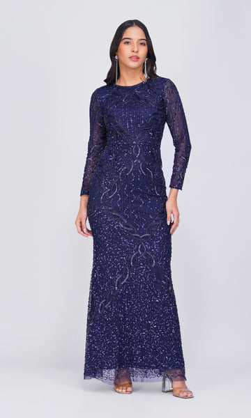 Sofia Navy Maxi Dress with Beads and Sequins